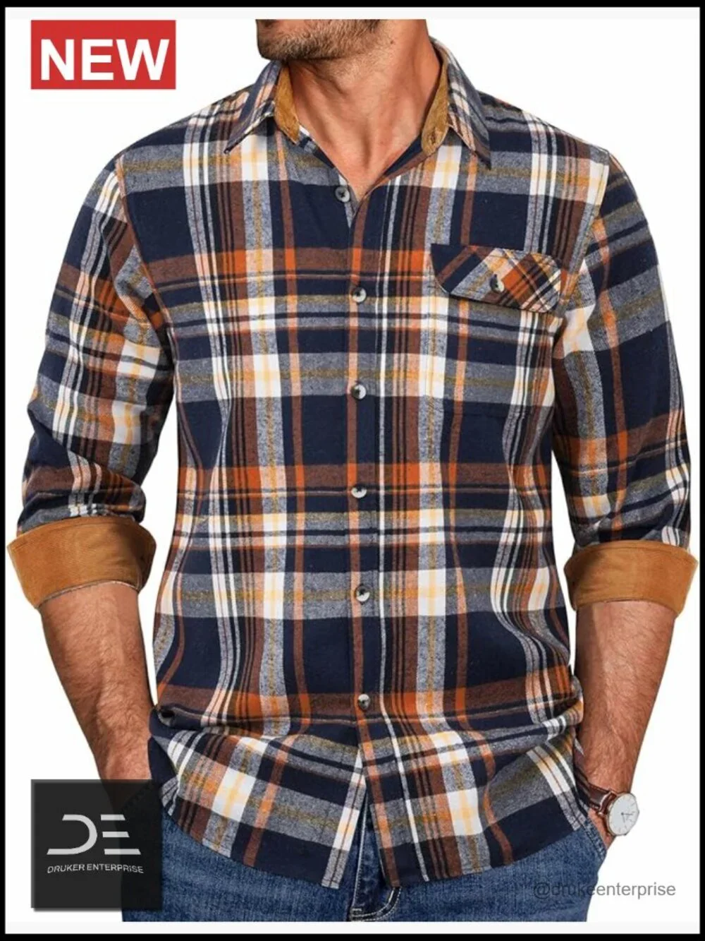 Long Sleeve Button Down Plaid Shirt Work Men's Flannel Casual